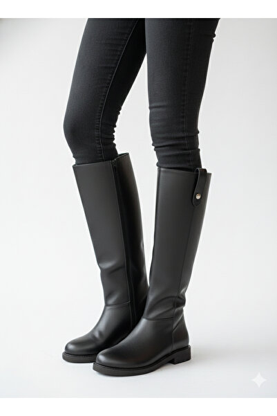 Tamdabu Ayakkabı Cizme negre pentru femei, cu toc scurt, cu talie înaltă, con...