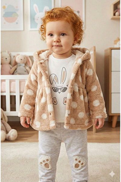 Mini Baray Baby Girl Plush Coat Rabbit Foot Embroidered 3-Piece Tracksuit Set...