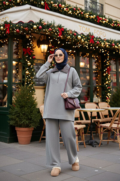 Aselim Hijap Moda Oslo Comfort Set – Thessaloniki Fabric Double Hijab Set Anthracite