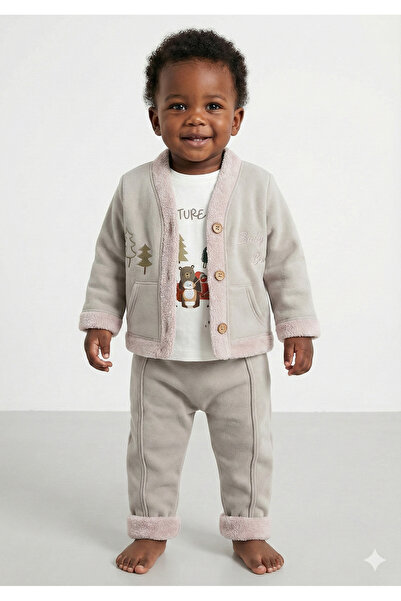 Mini Baray Baby boy pine tree embroidered cardigan t-shirt pants 3-piece set ...