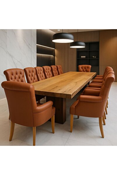 larissa design masa takımı ceviz kütük masa 10 adet berjer (isteğe göre sandalye seçeneği ve masa ayağı)