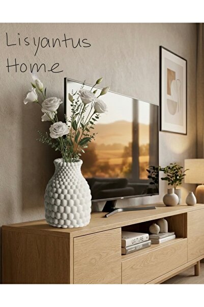 LİSYANTUS HOME Petek Dekor Vazo Saksı Parlak Beyaz