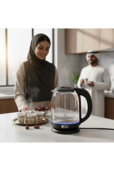 INNOTECH غلاية كهربائية زجاجية سعة 1.8 لتر، 1800 واط، فتح يدوي للغطاء، قاعدة ...