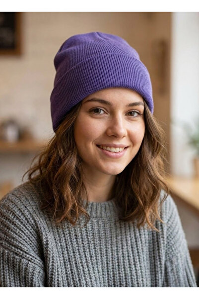 OnMyHead Σκούρο λιλά πλεκτό μπερέ με διπλωμένο σχέδιο