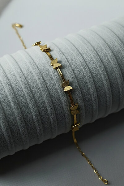 Birmem Kadın Gold Rengi Simli Kelebek Figürlü İtalyan Yılan Zincir Çelik Bile...