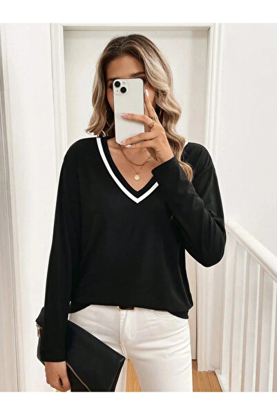 GENCULUS Women's Long Sleeve V Neck Viscose Two Thread Blouse