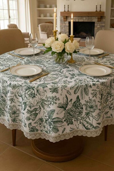 Rona Home مفرش طاولة دائري فاخر رقمي مطبوع مزخرف بنمط أوراق الشجر الخضراء، مفرش طاولة فاخر