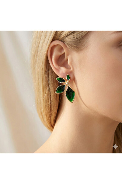 Candy Mineli Zümrüt Yaprak Küpe