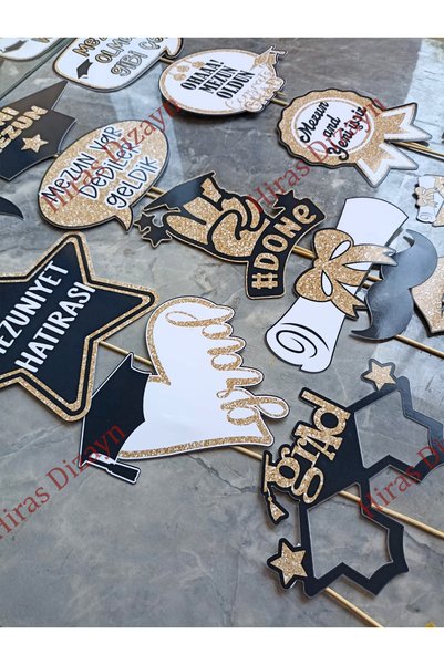 Hiras Dizayn 14-Piece Graduation Speech Balloons 14-Piece Handheld Banner Graduation Ceremony Celebration Ornaments Set Party Cards Large Size Gold Glittery Appearance Graduation Party Speech Balloon Set Selfie Glasses