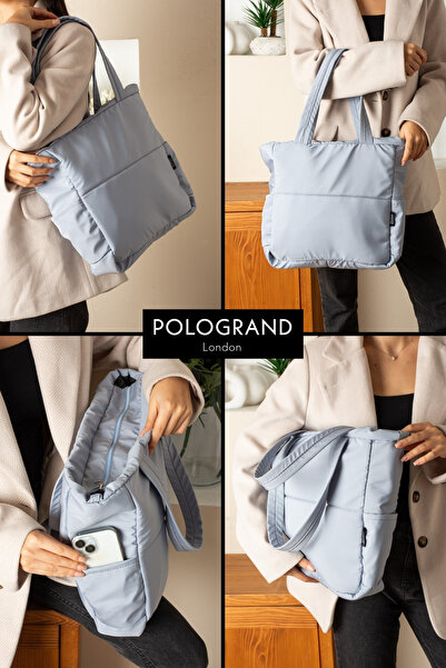 POLOGRAND London Original Large Volume Waterproof Puff Inflatable Shopper Oversized Shoulder and Arm Bag for School Sports Business