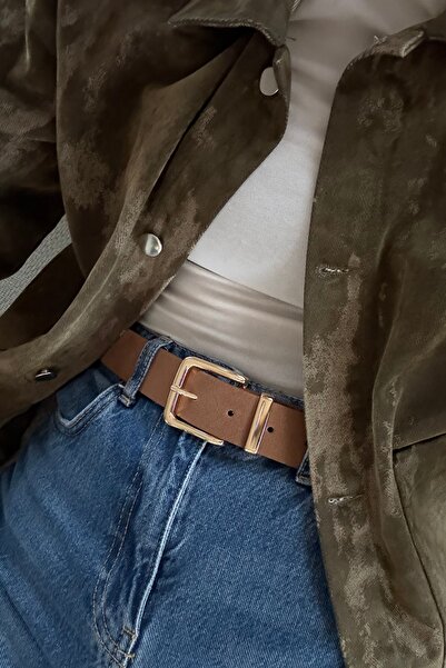 keisy حزام أليسيا من الجلد السويدي بإبزيم ذهبي (أسمر)