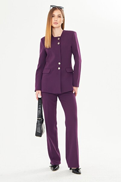 LOVELF Gold Düğmeli Kare Yaka Takım Mürdüm