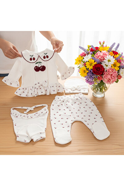 RCB 5-piece set for newborn girls, Cherries pattern, White