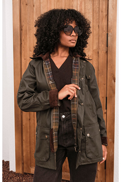 HOPE AND ME Oversize Mumlu Gabardin Ekose Astarlı Fermuarlı Haki Parka