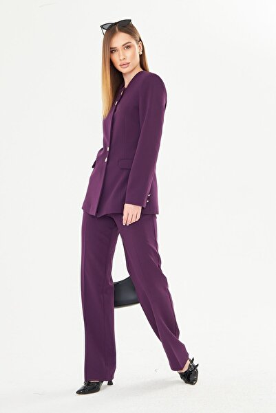 LOVELF Gold Düğmeli Kare Yaka Takım Mürdüm