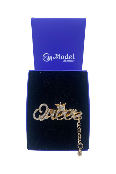 model aksesuar Taç Queen Kristal Taşlı Zincir Detaylı Broş