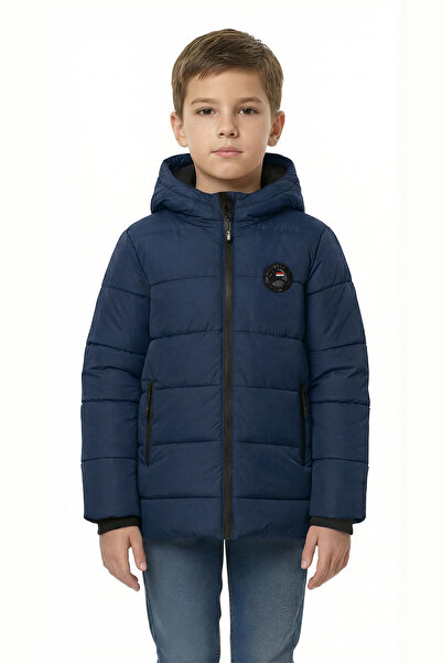 QAWWA Chlapecký nepromokavý a větruodolný tmavě modrý kabát s kapucí se silným fleecem uvnitř