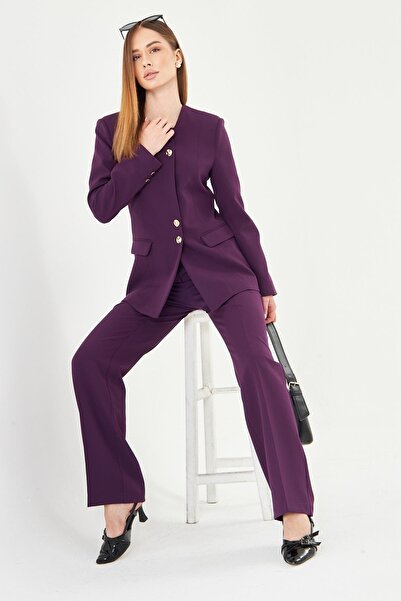 LOVELF Gold Düğmeli Kare Yaka Takım Mürdüm