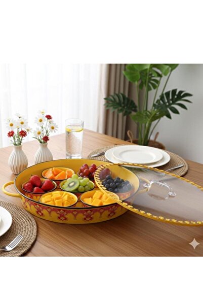 Generic Breakfast tray with lid and serving bowls / yellow