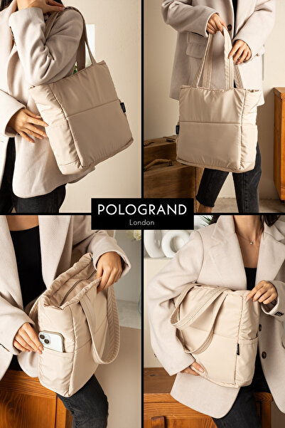 POLOGRAND London Original Large Volume Waterproof Puff Inflatable Shopper Oversized Shoulder and Arm Bag for School Sports Business