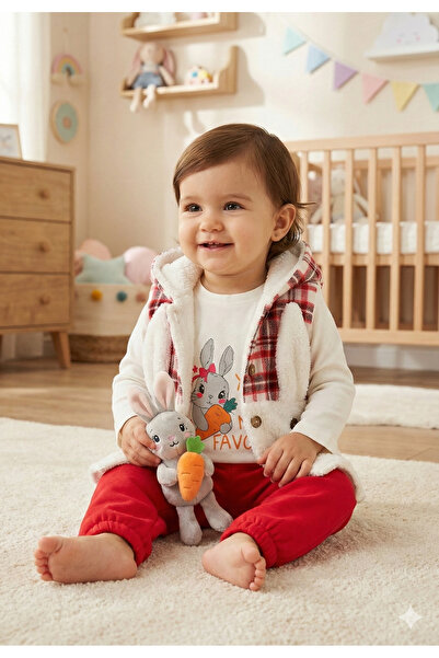 Mini Baray Girl baby buttoned plush tracksuit 3-piece set (9-12-18 months)