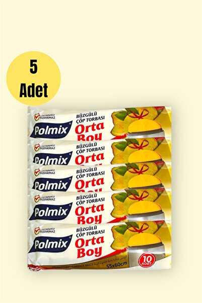 livaambalaj Polmix Büzgülü Limon Kokulu Sarı Çöp Torbası Poşeti / 55 x 60 Cm X5 Rulo