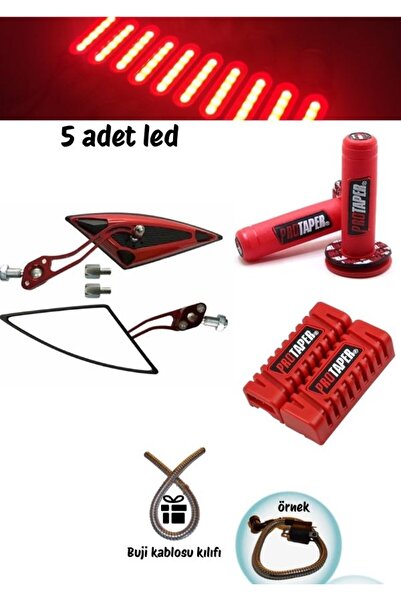 GMS Cg Cup Modifiye Kırmızı Üçgen Yarasa Ayna + Kırmızı Elcik Seti(Hdiye buji...