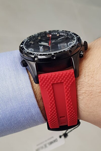 Daniel Klein Alarmlı, Kronometreli, Işıklı Kırmızı Silikon Kayışlı Dijital/analog Erkek Kol Saati