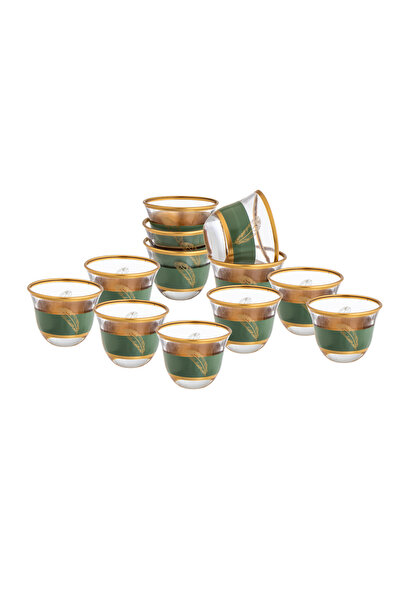 Dania طقم فناجين قهوة زجاجية 12 قطعة بتصميم يدوي باللون الذهبي