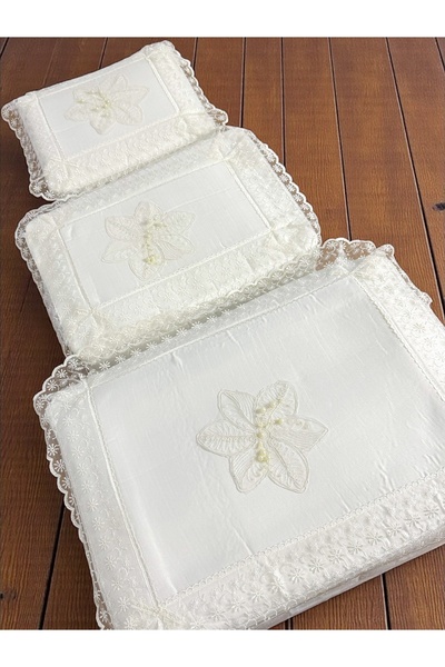 AYHANHOME Gelin Modeli Fransız Güpürlü Bohça Söz Nişan Hurcu Çeyizlik 3'lü Set