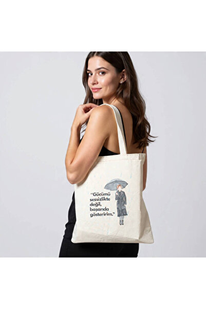 Beyaz Gelincik Tasarım Strong Women Series Printed Raw Cloth Bag, Printed Pic...