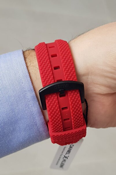 Daniel Klein Alarmlı, Kronometreli, Işıklı Kırmızı Silikon Kayışlı Dijital/analog Erkek Kol Saati