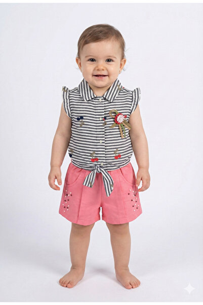 Mini Baray Girl baby striped blouse and shorts set (9-12-18 months)