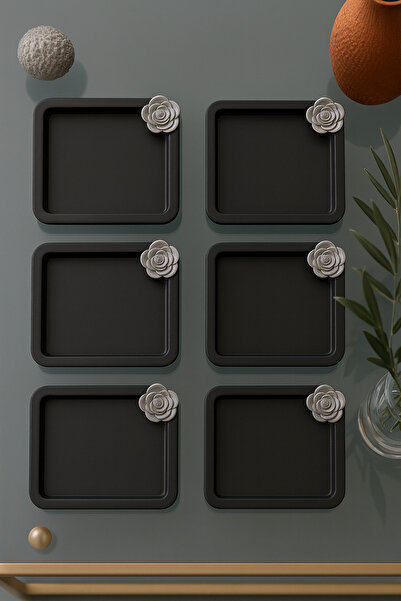 VENON 6 Pieces 🌸 Scratch-Resistant & Does Not Leave Fingerprints 🌸 Coffee Presentation Tray 🌸 Mat Silver Floral 🌸 Black