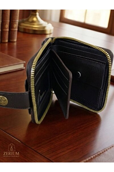 ZERİUM Retro Folded Zip Pocket Pu Leather Men's Wallet Card Holder Model