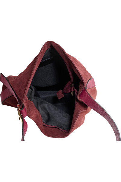 AZZURA Margot suede handbag 100% leather, burgundy (8245)