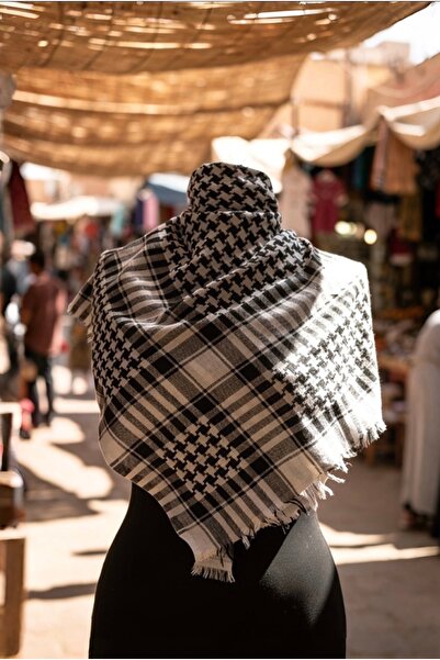 Muensu Siyah Beyaz Puşi, Yöresel Poşu, Etnik Desen Boyun Atkısı