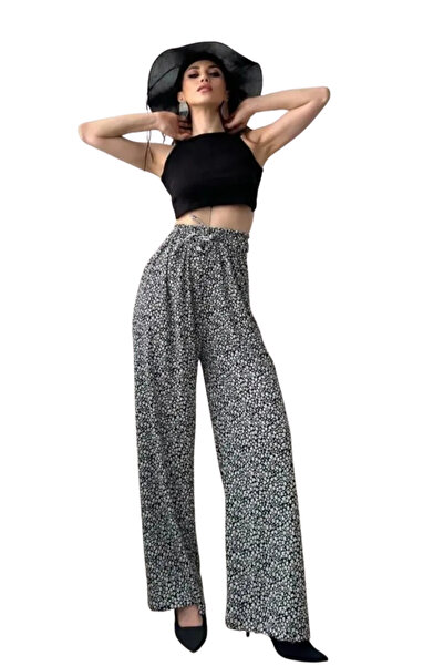AK-SA-STR Patterned Elastic Waist Wrinkle Pants - Gray