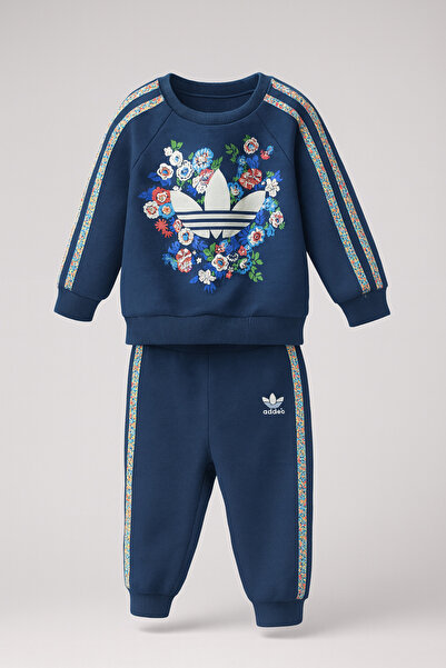 NOBLEKIDS طقم الأطفال والرضع من Flower مطبوع باللون الأزرق الداكن – سويت شيرت...