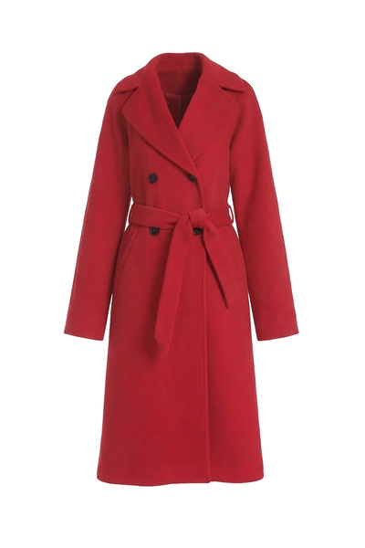 Soydan Güner Kruvaze Reglan %50 Saf Yün Ara Boy Kaban Kırmızı 1280