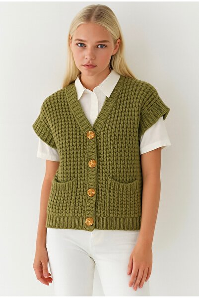 MARLİNG Triko Thick Knitted Buttoned Vest