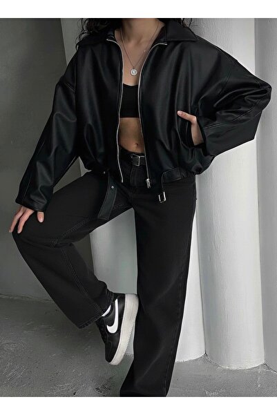 louyan fashion سترة نسائية من الجلد بحزام كبير الحجم من New Season Bomber