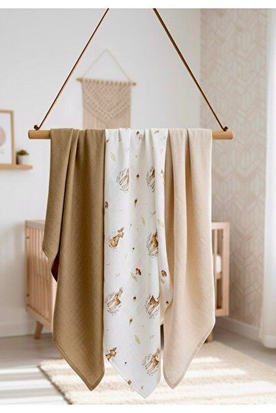 Sahra İpek بطانية أطفال من القطن العضوي وغطاء موسلين، مجموعة من 3 قطع