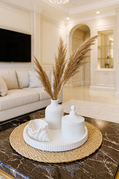 Zigzag Home Decorative 4 Piece Vase Candle Holder Set Striped Tray Pampas Vase Seashell Candle Holder Box with Lid Bohemian