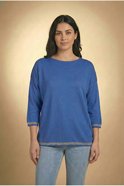 T Guel Women's Saks Blue Sleeve-skirt Tip Glitter Fakir Sleeve Thin Sweater