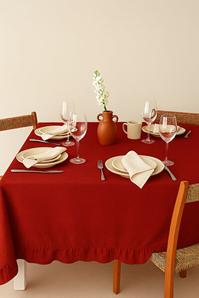 Mirilliahome Red Tablecloth - Frilled Raw Linen Red Tablecloth