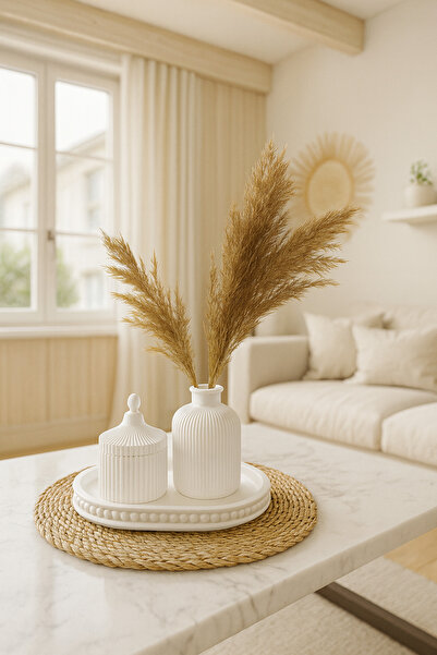 Zigzag Home Decorative 3 Piece Vase Candle Holder Set Bubble Model Tray Pampas Vase Box with Lid Bohemian Style Set