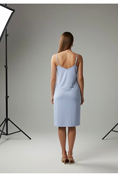 YusGos Women's Rope Strap Viscose Dress Blue XL