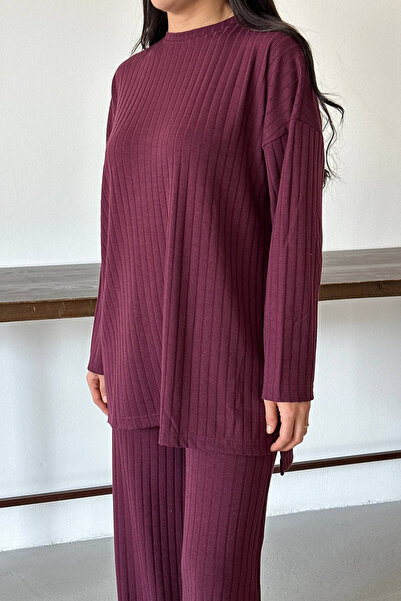 Balenbi Women's Knitwear Look Striped Crew Neck Hijab Tunic Set 1152