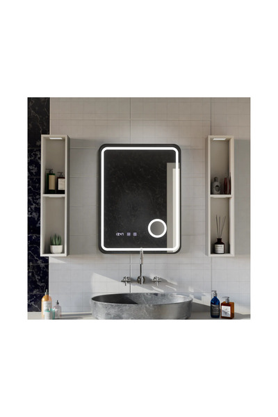 OPTIM DEKO Oglinda LED Touch, Sistem Dezaburire, Ceas si Temperatura 60x80 cm...